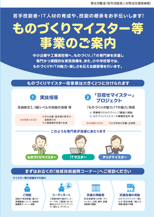 厚生労働省 ものづくりマイスター（建設業・製造業の若者への実技指導者）を募集しています！の画像